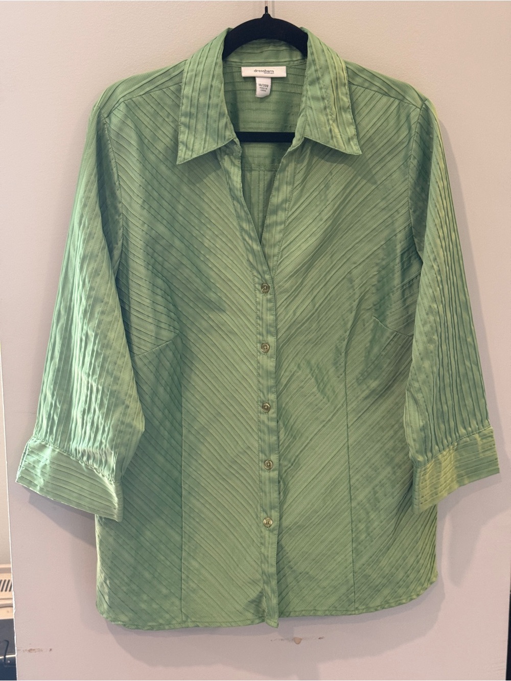 dressbarn Light Green Diagonal-Stripe Button Down Shirt